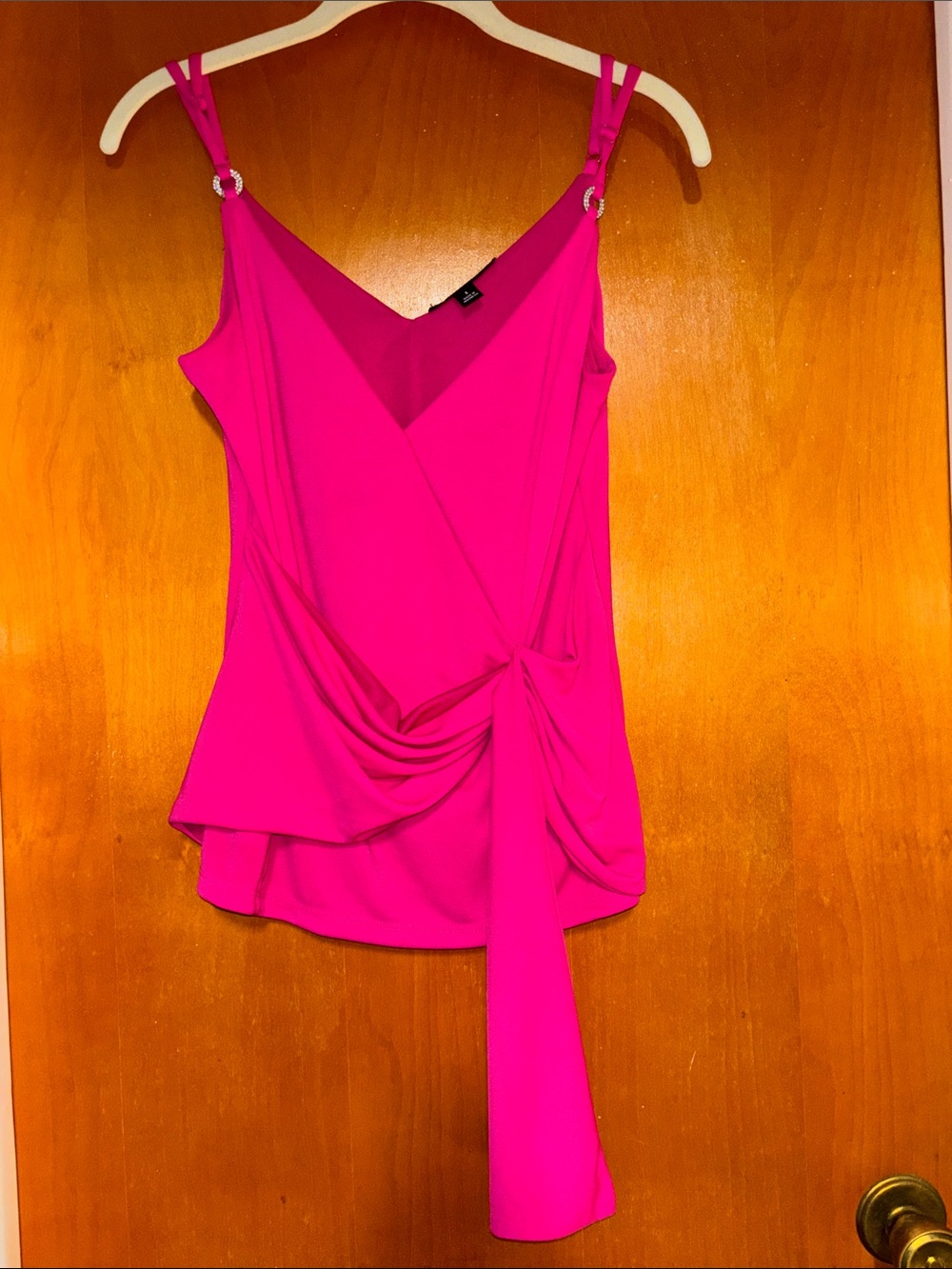 Hot Pink Draped V-Neck Camisole with Side Drape and Ring-Accent Straps